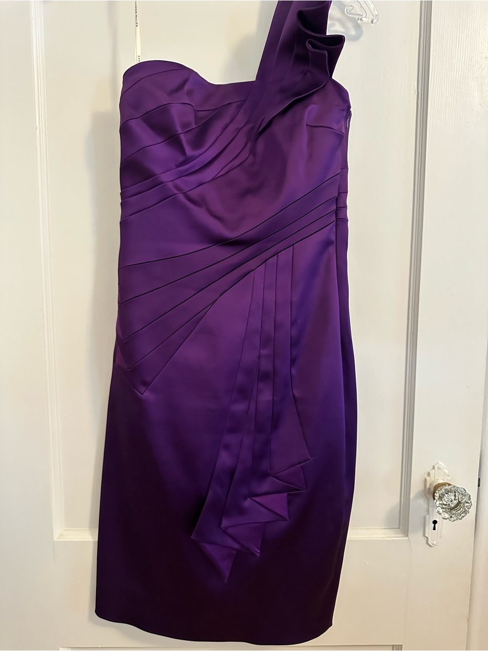 Karen Millen One-Shoulder Satin Purple Sheath Dress